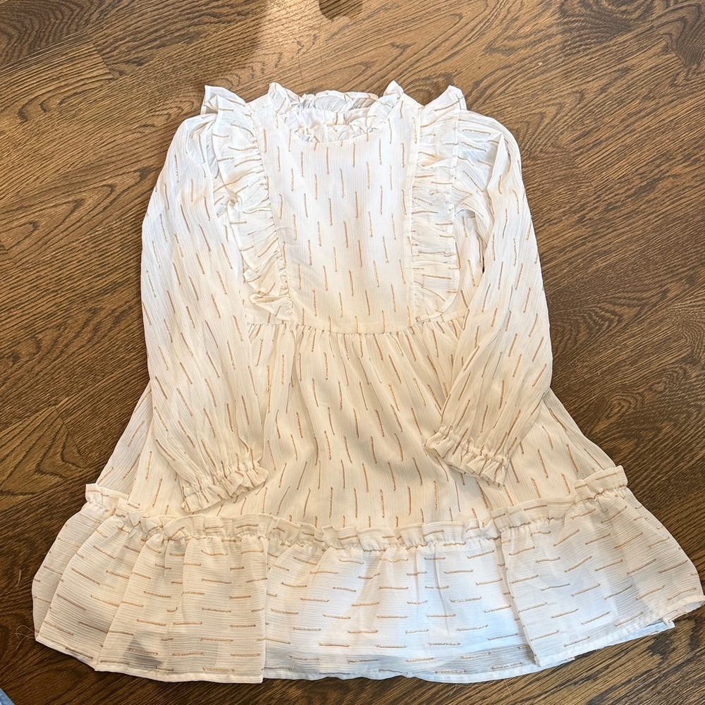 Janie and Jack Cream Dress with Gold Thread Ruffle Accents